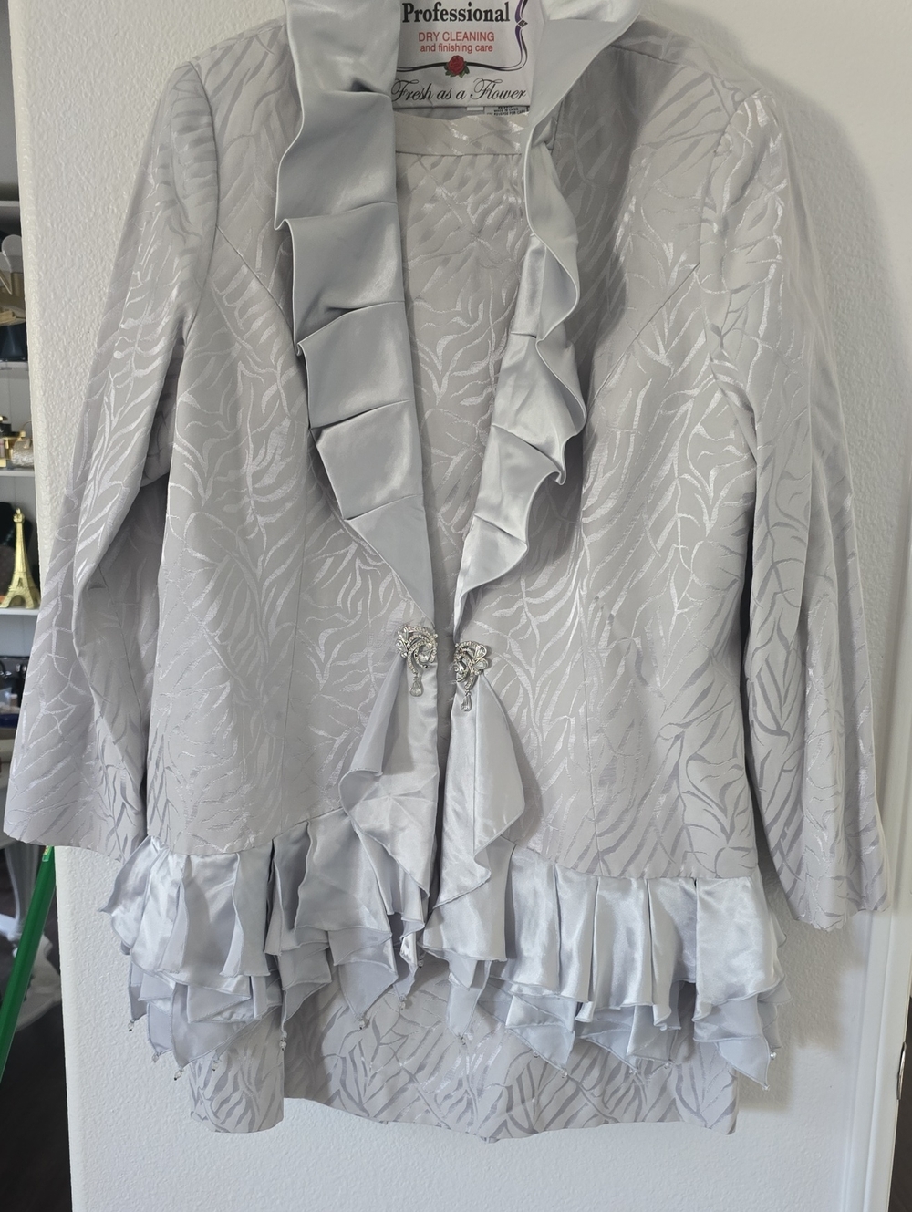 Elegant Ruffled Silver Women's Jacket